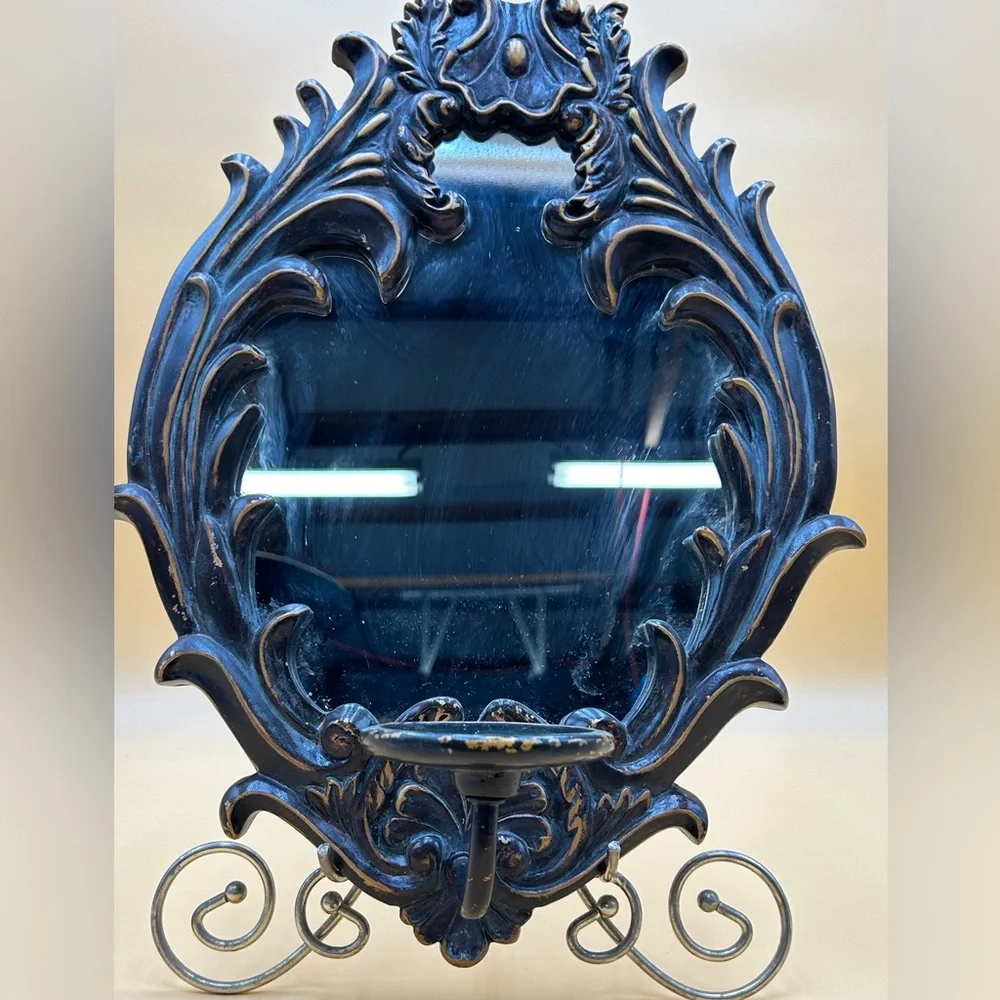 Wood mirror with candle holder, ornate mirror